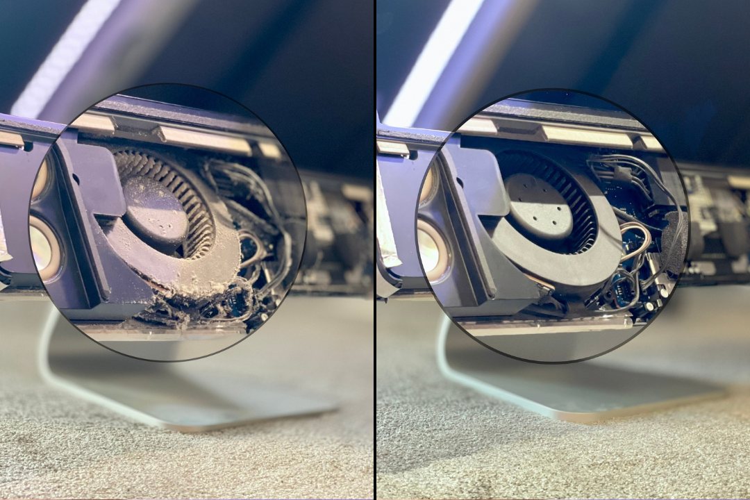 Ventilátor před a po vyčištění